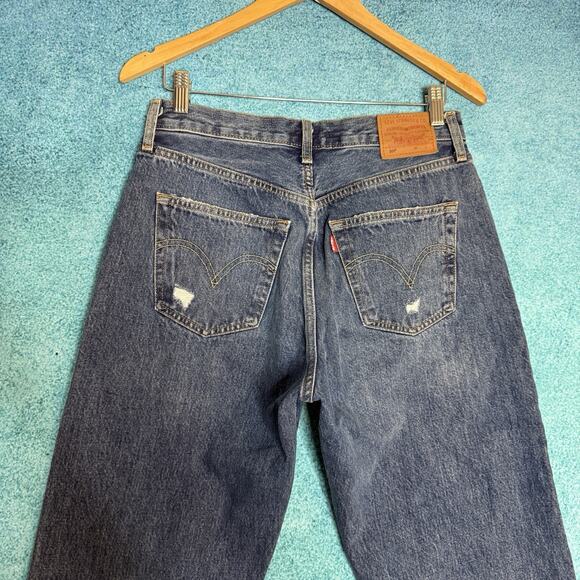 Women's Levi's 501 Premium Button Fly Jeans Distressed 28X32 Blue Fits 30x30.5 - Picture 8 of 16